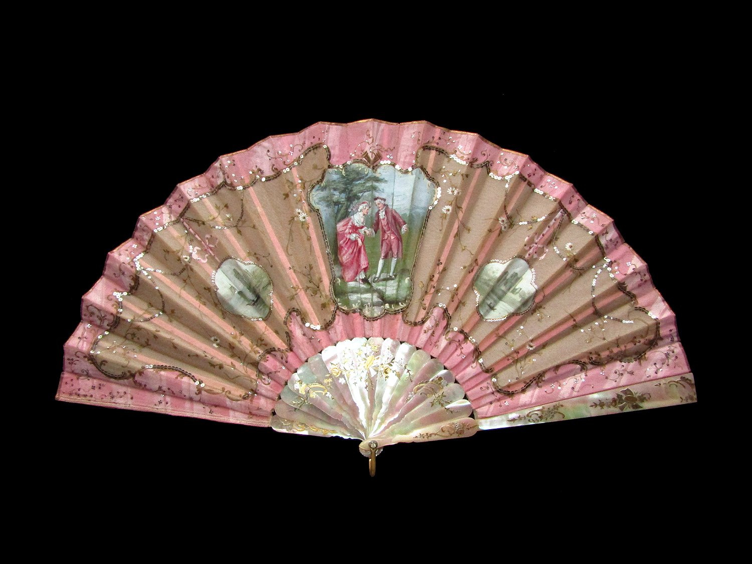 Glorious Pink Hand Painted Mother of Pearl Fan