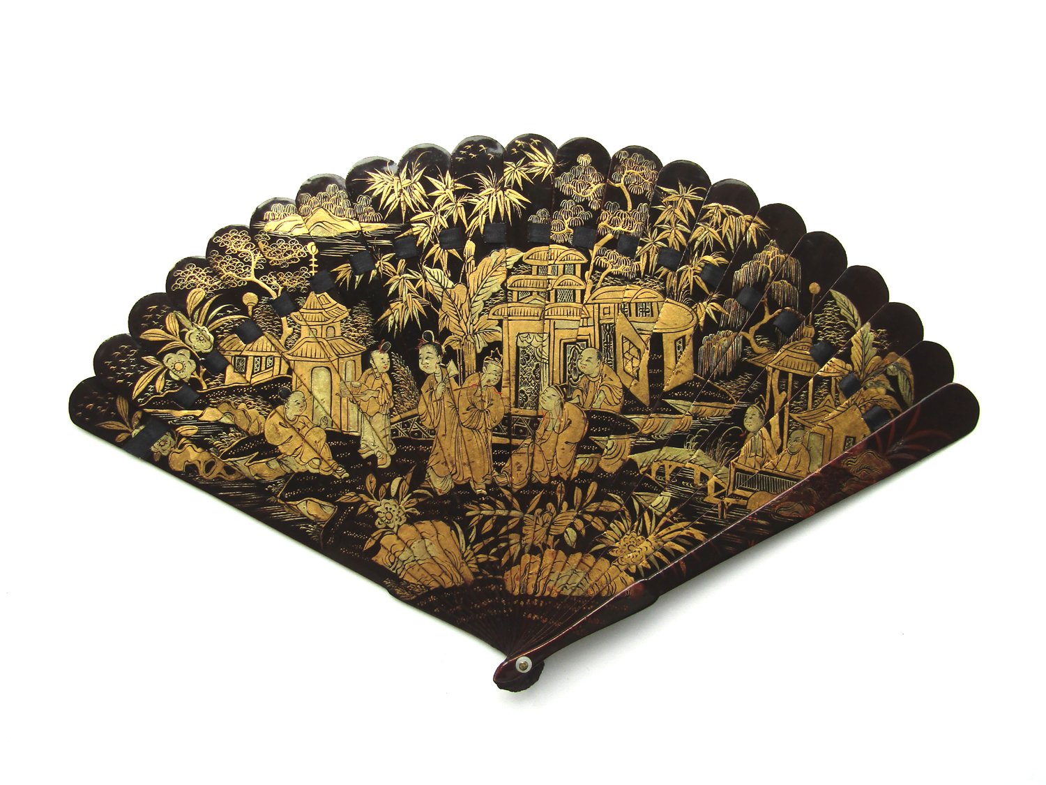 Cantonese Black and Gold Lacquer Brise Fan