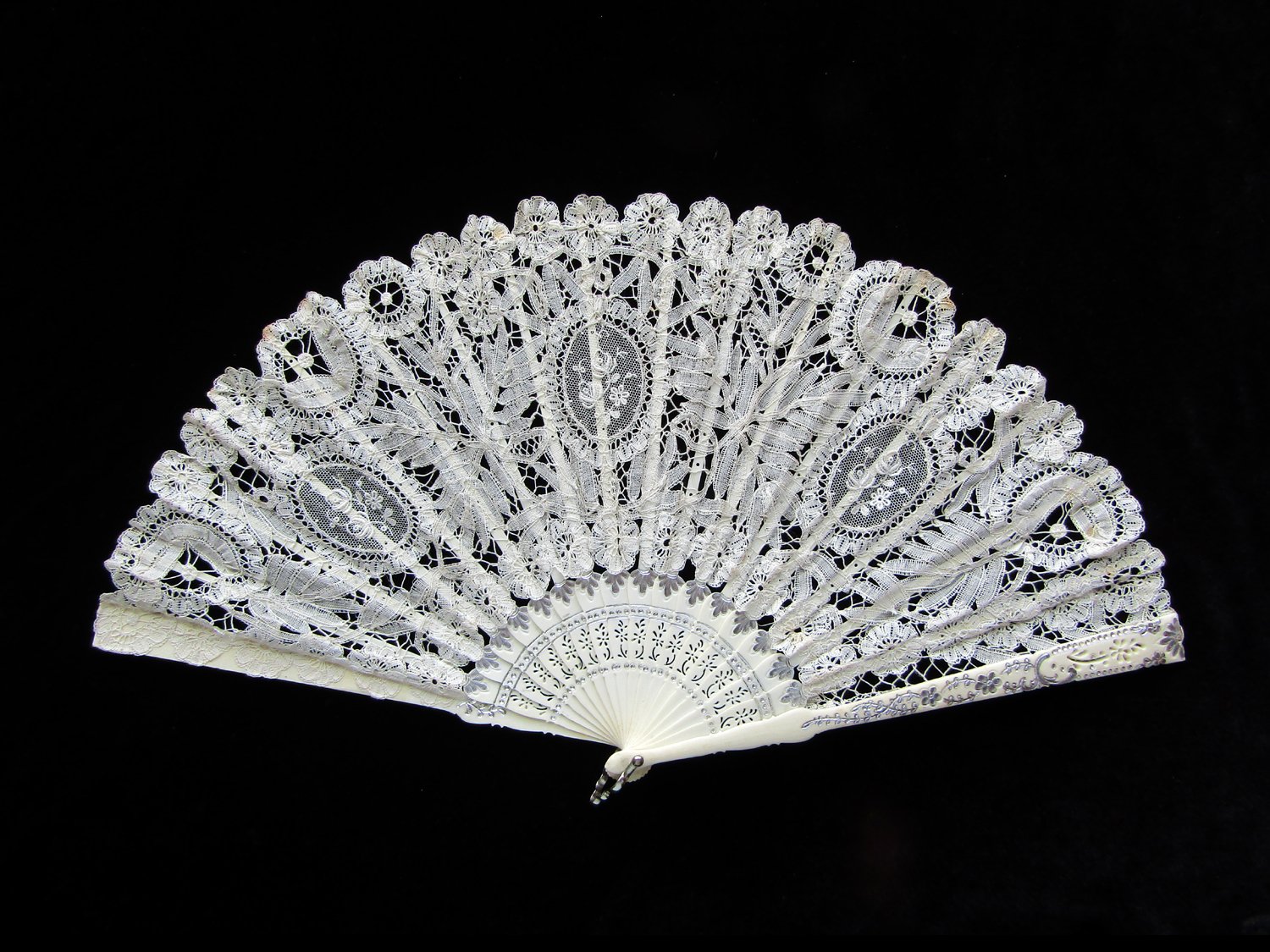 Battenberg Lace and Carved Bone Wedding Fan