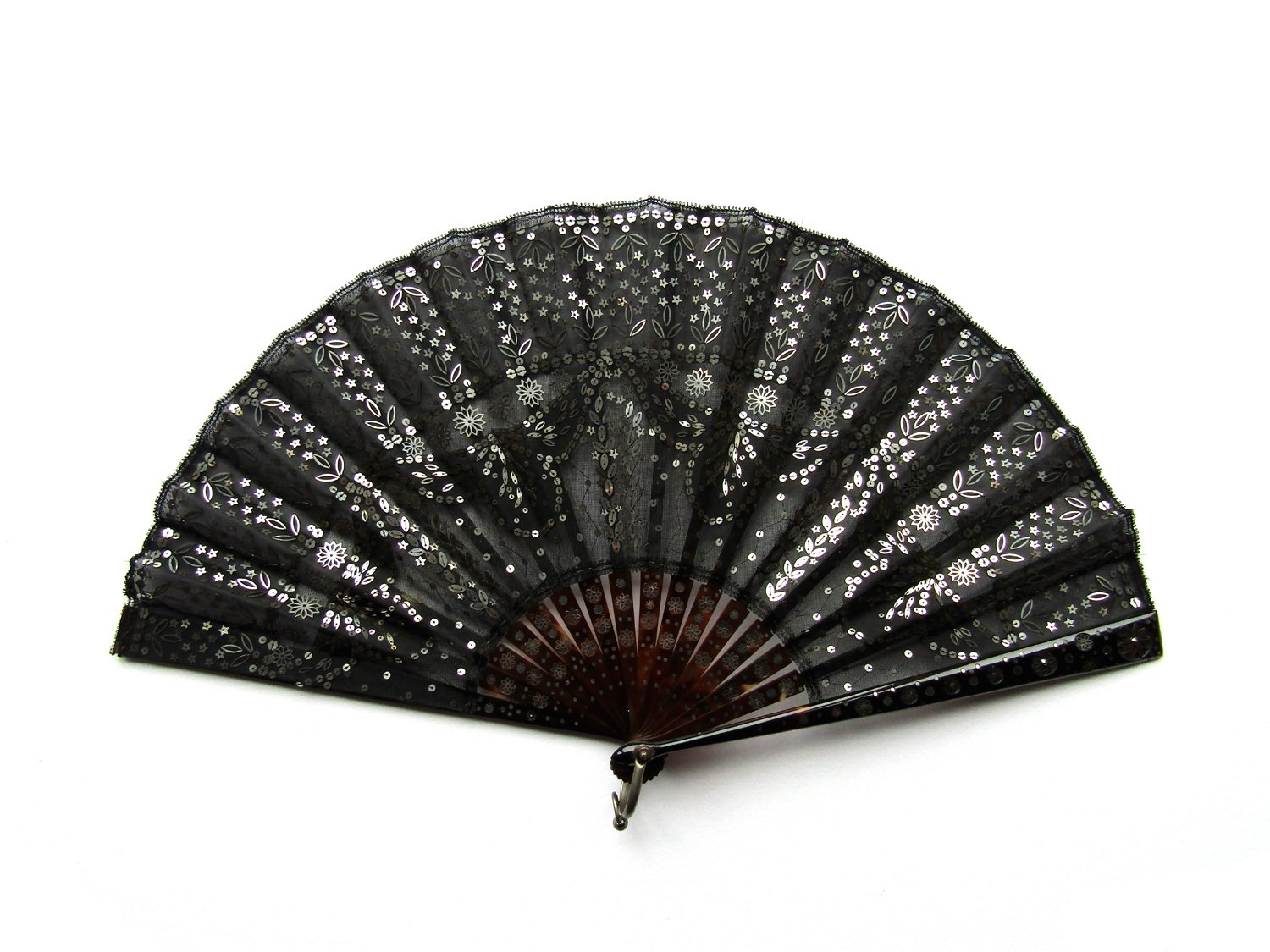 Sequined Black Silk and Tortoiseshell Fan
