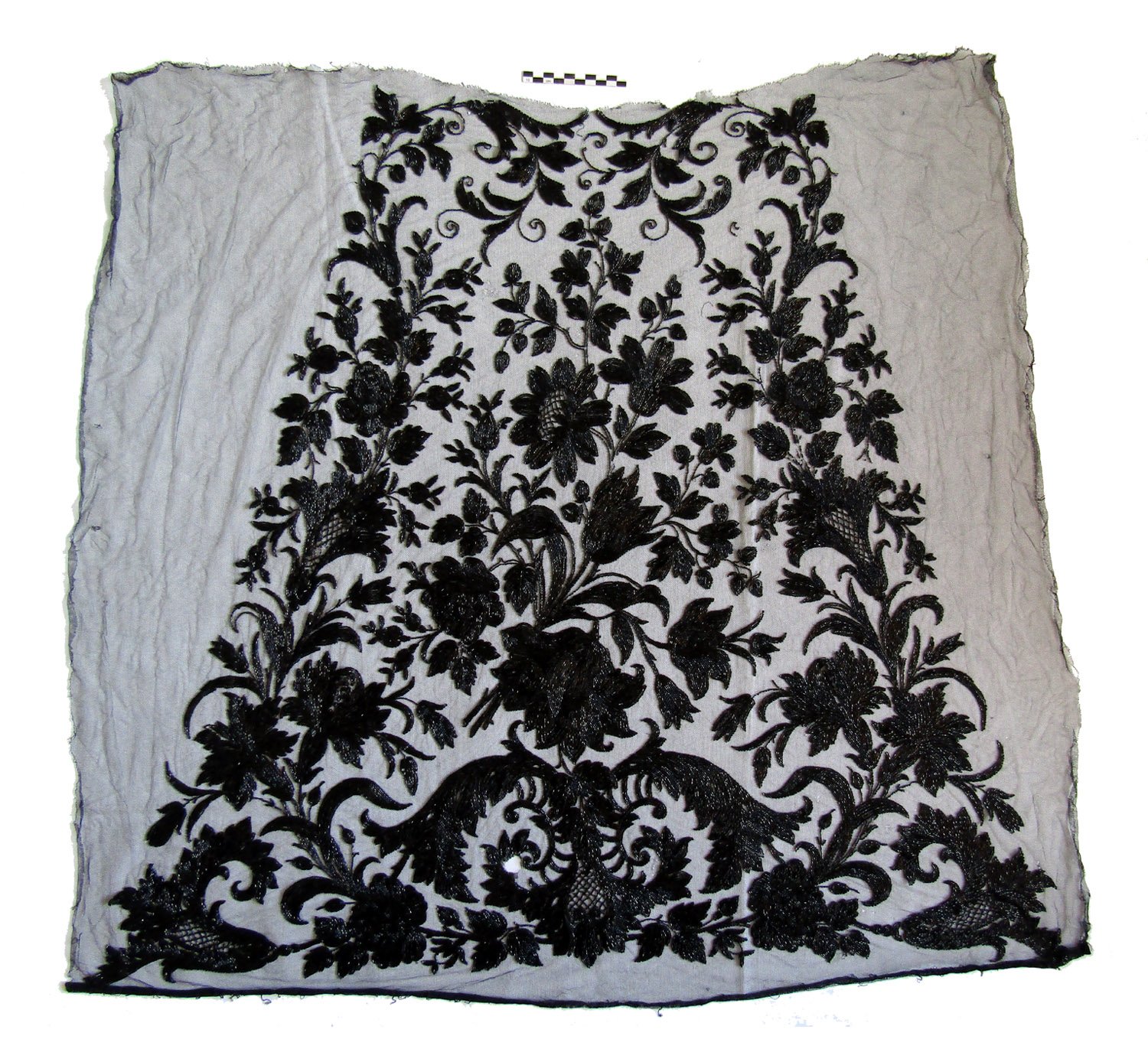 Antique Victorian Jet Beaded Black Net Skirt Panel 1890s