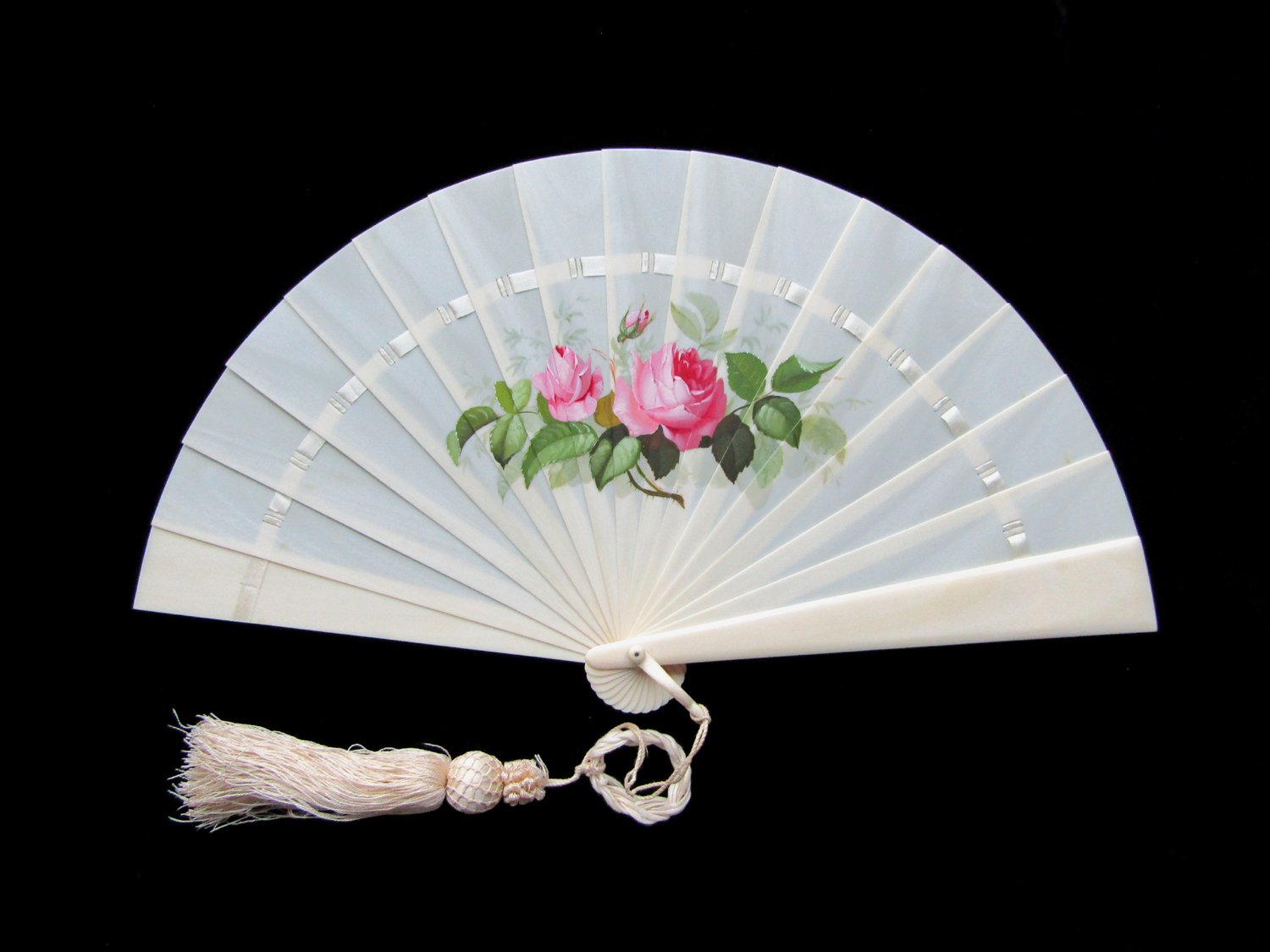 RESERVED FOR K Romantic Victorian Painted Dieppe Brise Fan